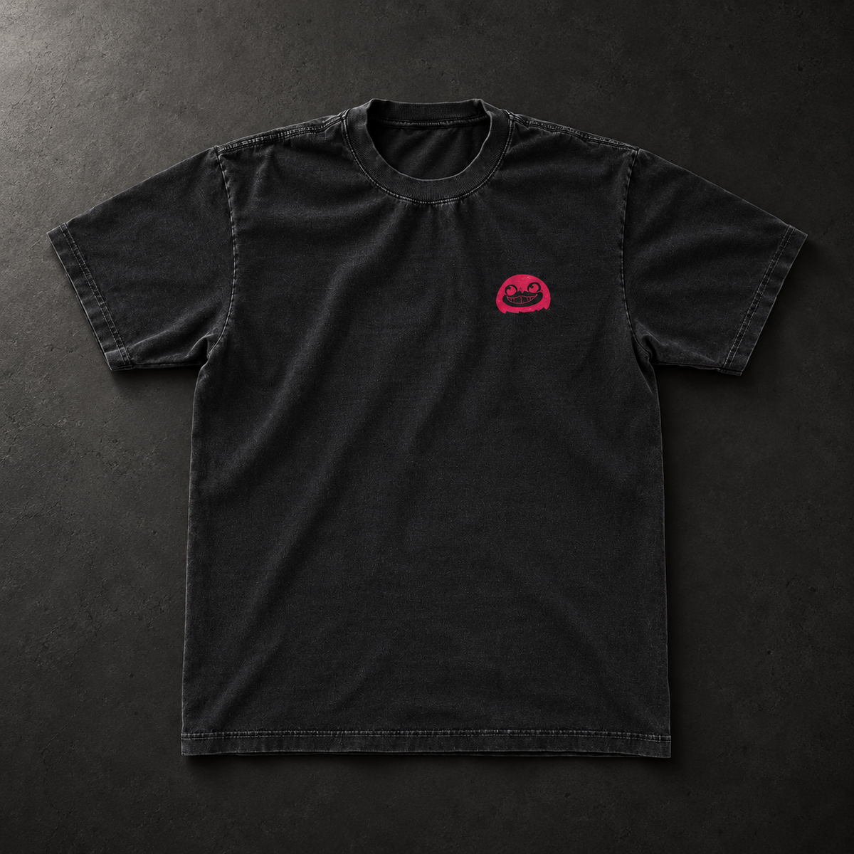 Jarrowin Tee, front with pink chest logo